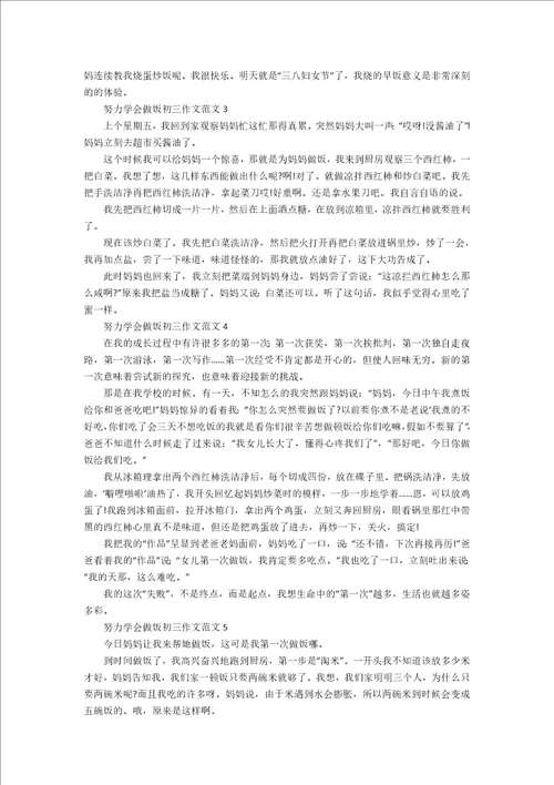 努力学会做饭初三作文5篇