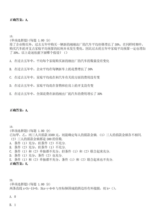 2023年考研管理类联考综合考试题库易错、难点精编D参考答案试卷号20