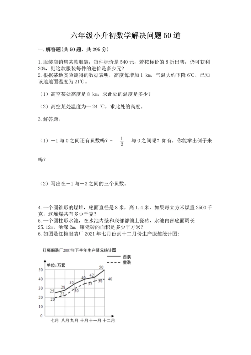 六年级小升初数学解决问题50道带精品答案.docx