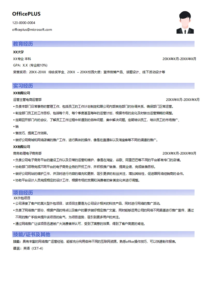 电商运营部门主管求职简历