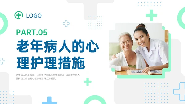 蓝绿色商务形状老年患者护理培训PPT课件护理查房