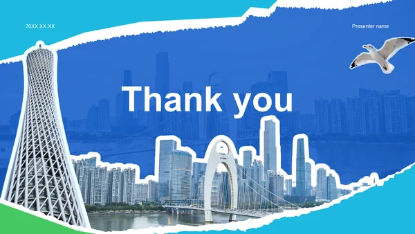 蓝色撕纸风广州美食与地标之旅计划PPT主题