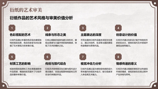 棕色中国风非遗衍纸技艺赏析PPT模板