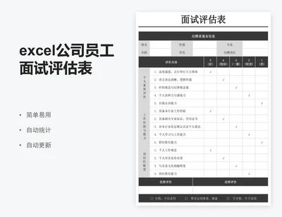 excel公司员工面试评估表格模板