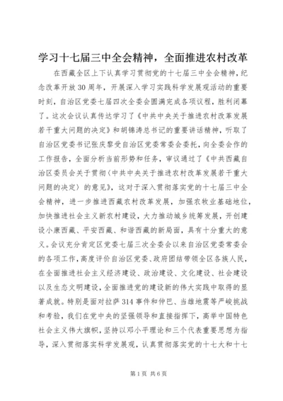 学习十七届三中全会精神，全面推进农村改革.docx