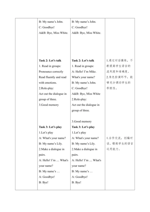 Unit 1 Hello! Part B Let's talk  教学设计