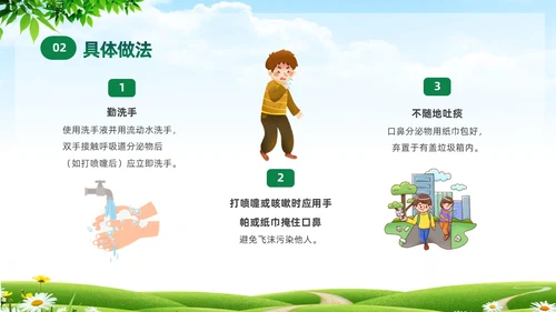 绿色清新关注健康预防甲流甲型流感病毒知识科普讲座PPT