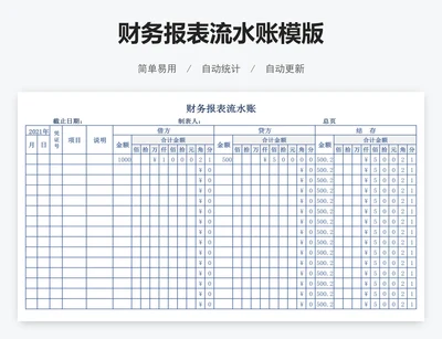 财务报表流水账模版