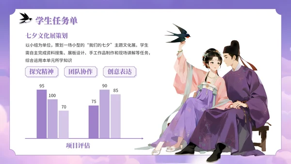 紫色插画风七夕文化坊PPT模板