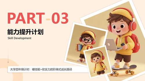 黄色3D人物插画风大学生职业规划PPT模板