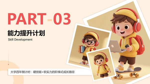 黄色3D人物插画风大学生职业规划PPT模板
