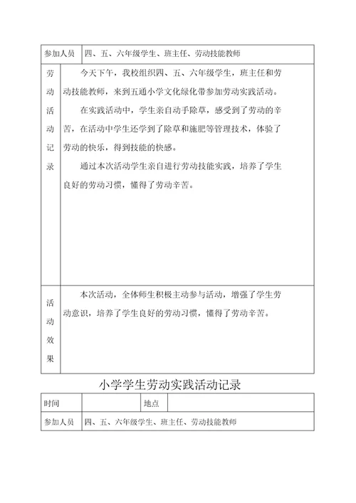 小学学生劳动实践活动记录文本