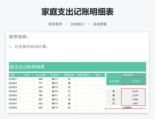 家庭支出记账明细表