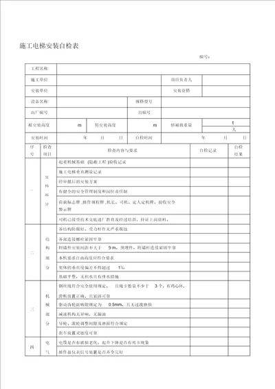 施工电梯安装自检表