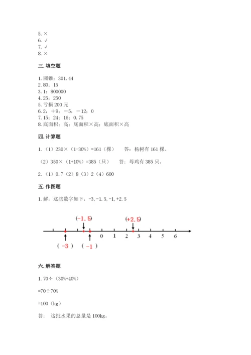 人教版六年级下册数学期末测试卷带答案（a卷）.docx