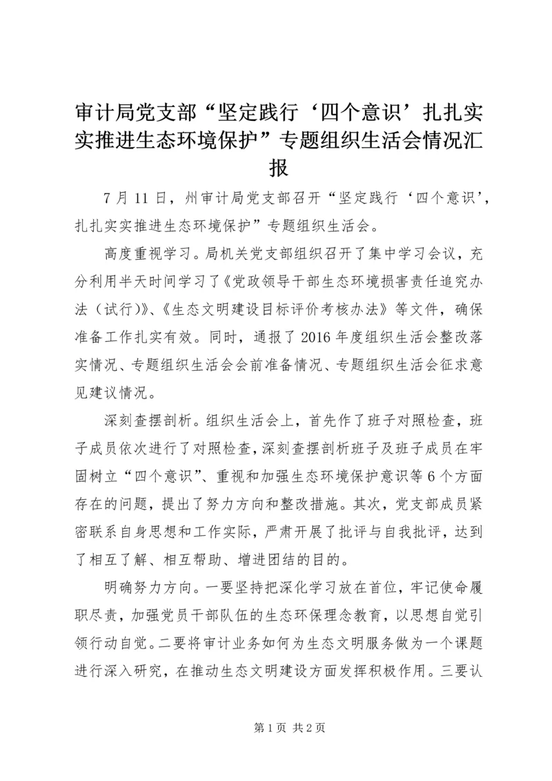 审计局党支部“坚定践行‘四个意识’扎扎实实推进生态环境保护”专题组织生活会情况汇报.docx