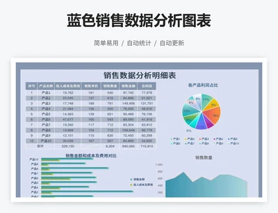 蓝色销售数据分析图表