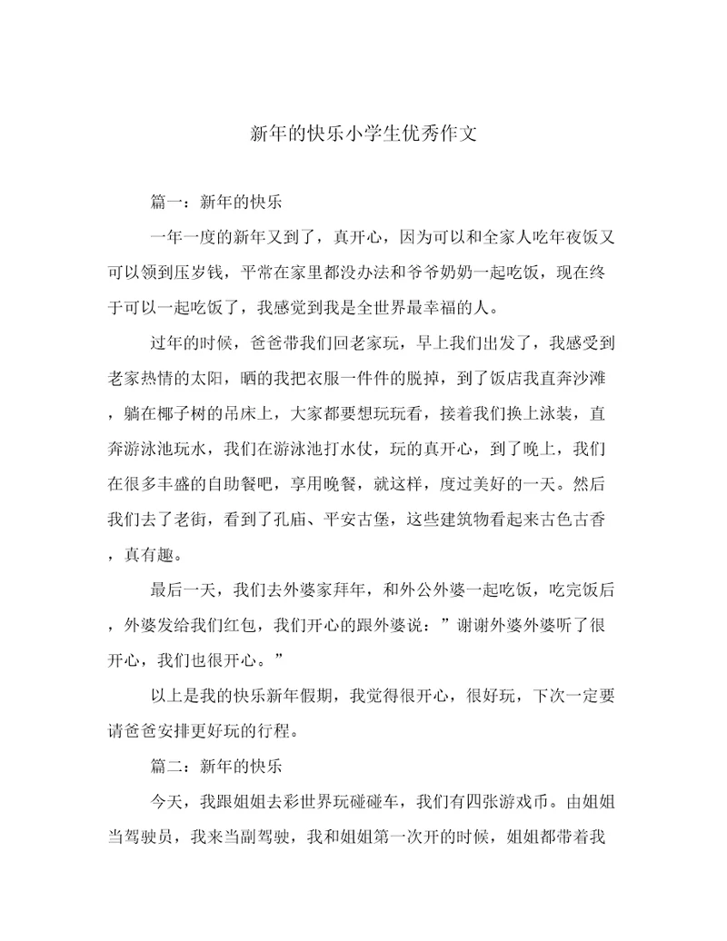 新年的快乐小学生优秀作文