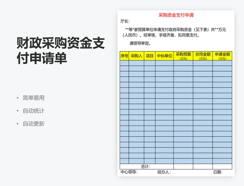 财政采购资金支付申请单