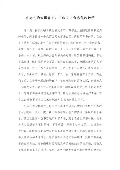 有志气的知识青年，上山去有志气的句子