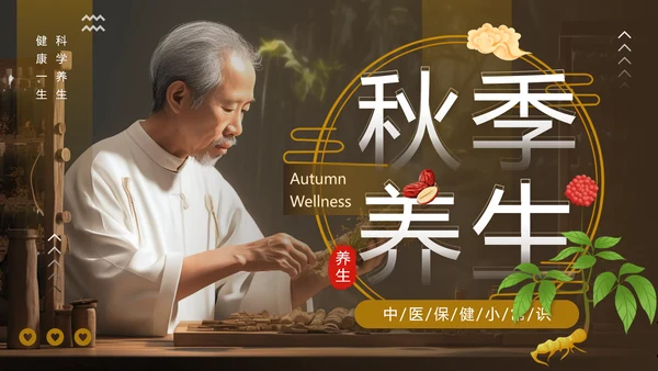 老人秋季养生，中医养生馆PPT模板