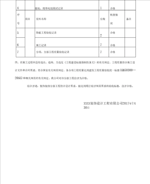 银行支行装饰装修自评报告