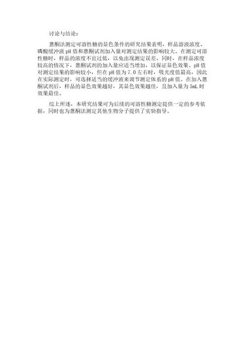 蒽酮法测定可溶性糖显色条件的研究