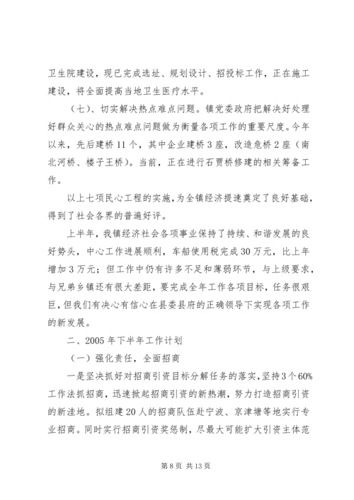 某镇关于工作总结及下半年工作计划的报告.docx