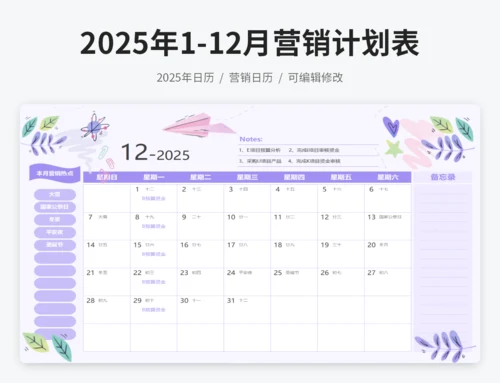 2025年日历营销计划表