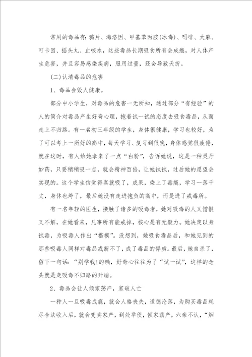 中学禁毒教育专题班会教案