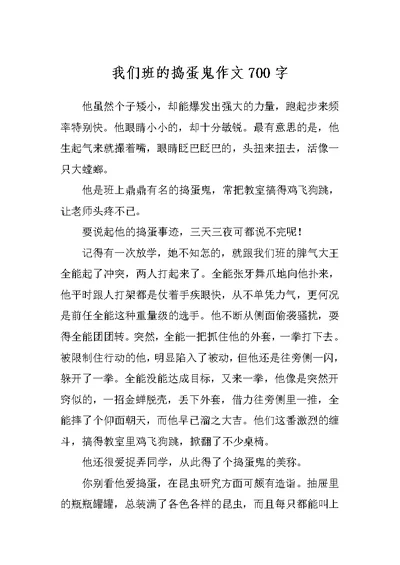 我们班的捣蛋鬼作文700字