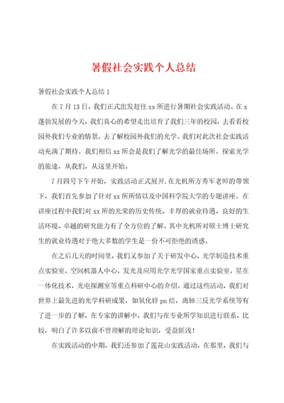 暑假社会实践个人总结