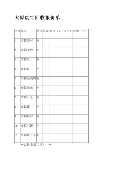 太原废铝回收报价单