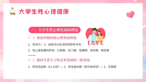粉色梦幻插画大学生恋爱与性心理健康正确恋爱观PPT课件