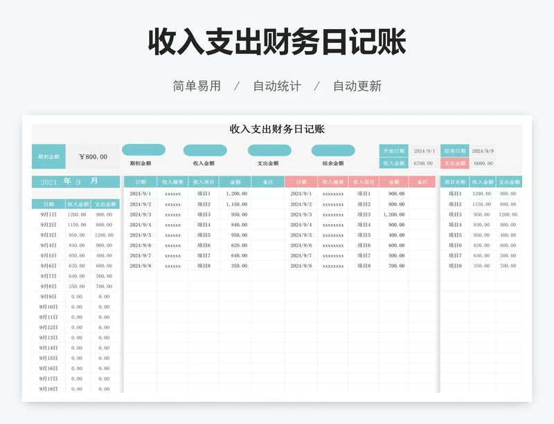 收入支出财务日记账