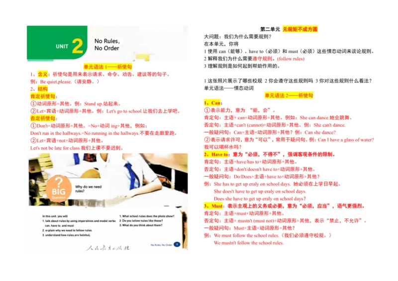 【课堂笔记】Unit 2 No Rules,No Order课文翻译与知识点解析讲义-2025春新人