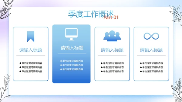彩色花卉流体季度工作总结PPT模板