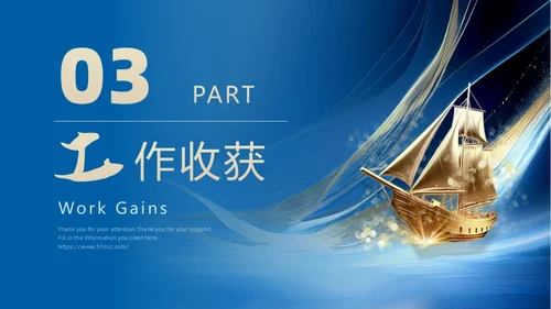 蓝色大气渐变鎏金线条帆船年终工作总结工作总结年终总结