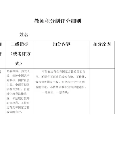 教师积分制评分细则