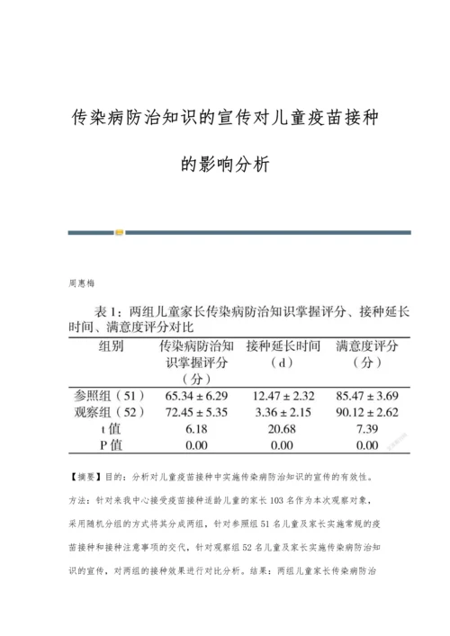 传染病防治知识的宣传对儿童疫苗接种的影响分析.docx