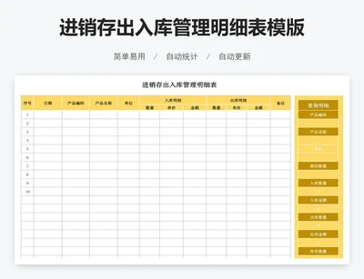 进销存出入库管理明细表模版