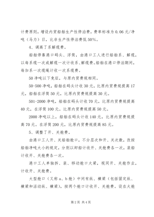 交通部、国家发展和改革委员会关于调整港口内贸收费规定和标准的.docx