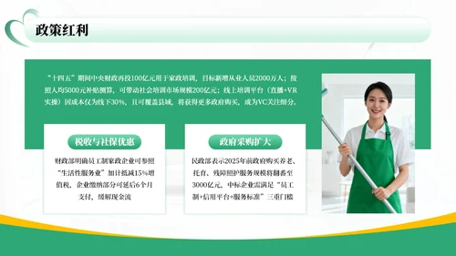 绿色商务风家政行业市场分析报告PPT模板