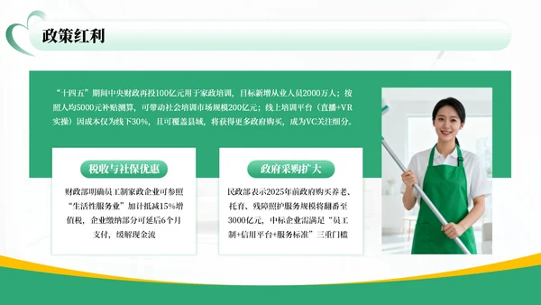 绿色商务风家政行业市场分析报告PPT模板