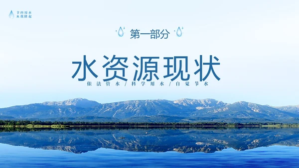 蓝色简约山水节约用水点滴在心全国城市节水宣传周