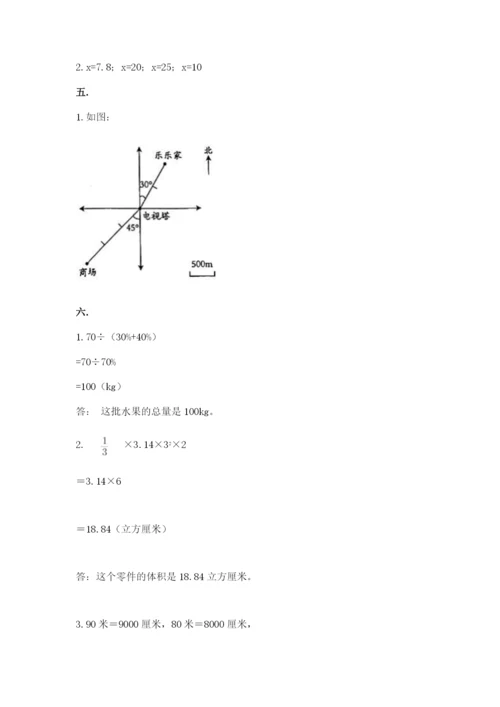 小学六年级数学摸底考试题附答案【突破训练】.docx