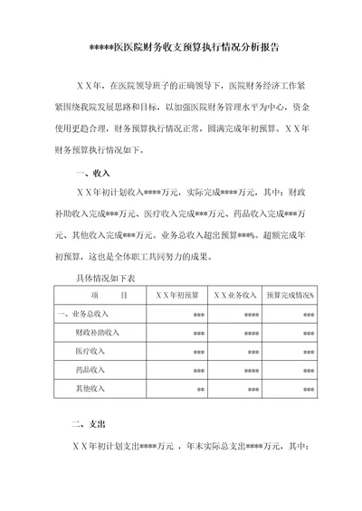 医院财务收支预算执行情况分析报告