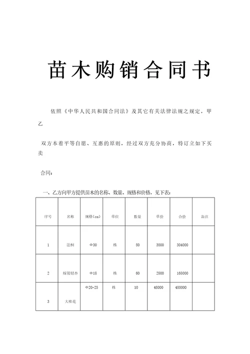 苗木购销合同书