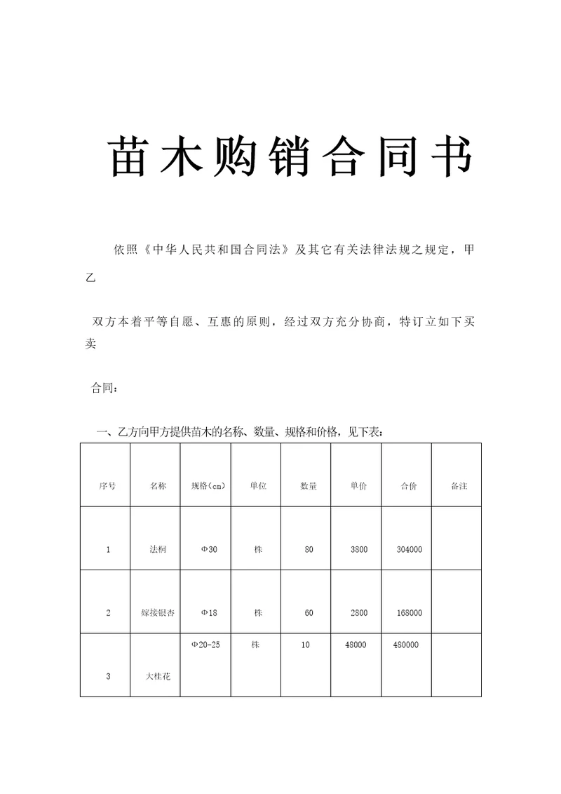 苗木购销合同书