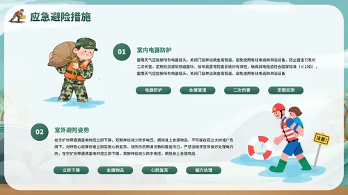 绿色卡通风夏季防洪防汛安全教育主题班会PPT模板